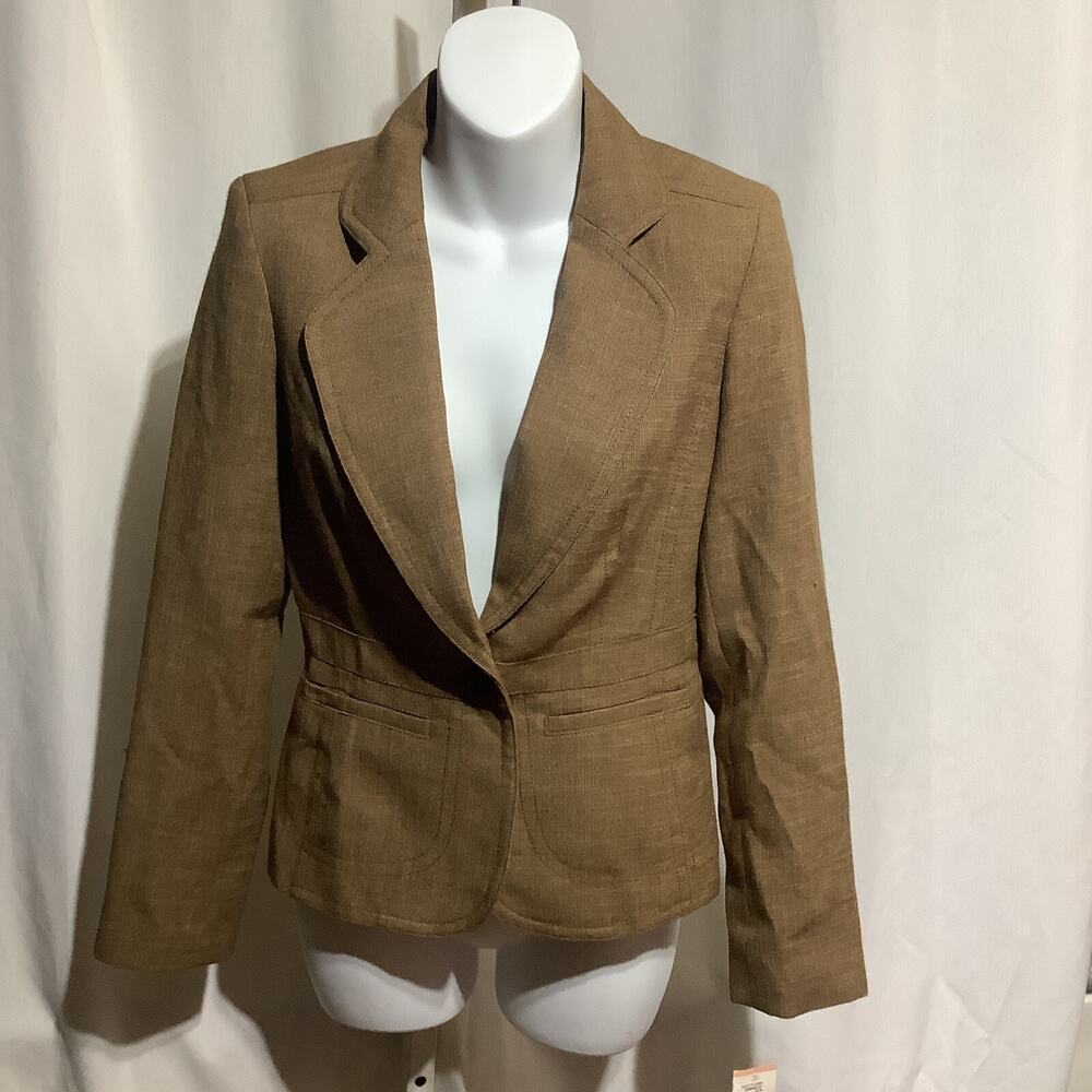 Kasper Blazer Womens 2P Petite Tan Brown NWT Textured Single Button Suit Jacket